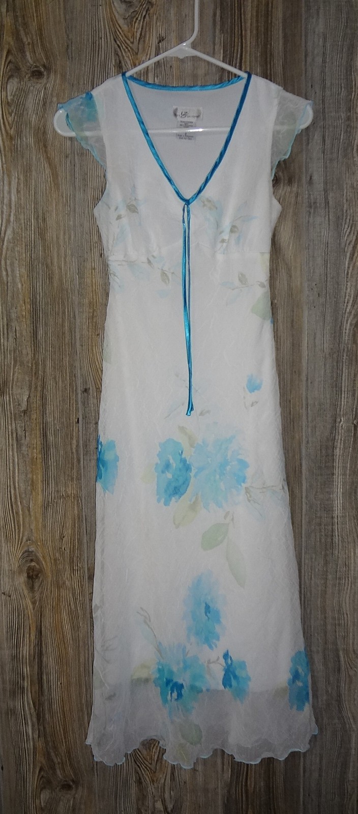 Iz Byer California Juniors Sz 3 Sheath Midi Dress White Blue Floral Y2K Babydoll