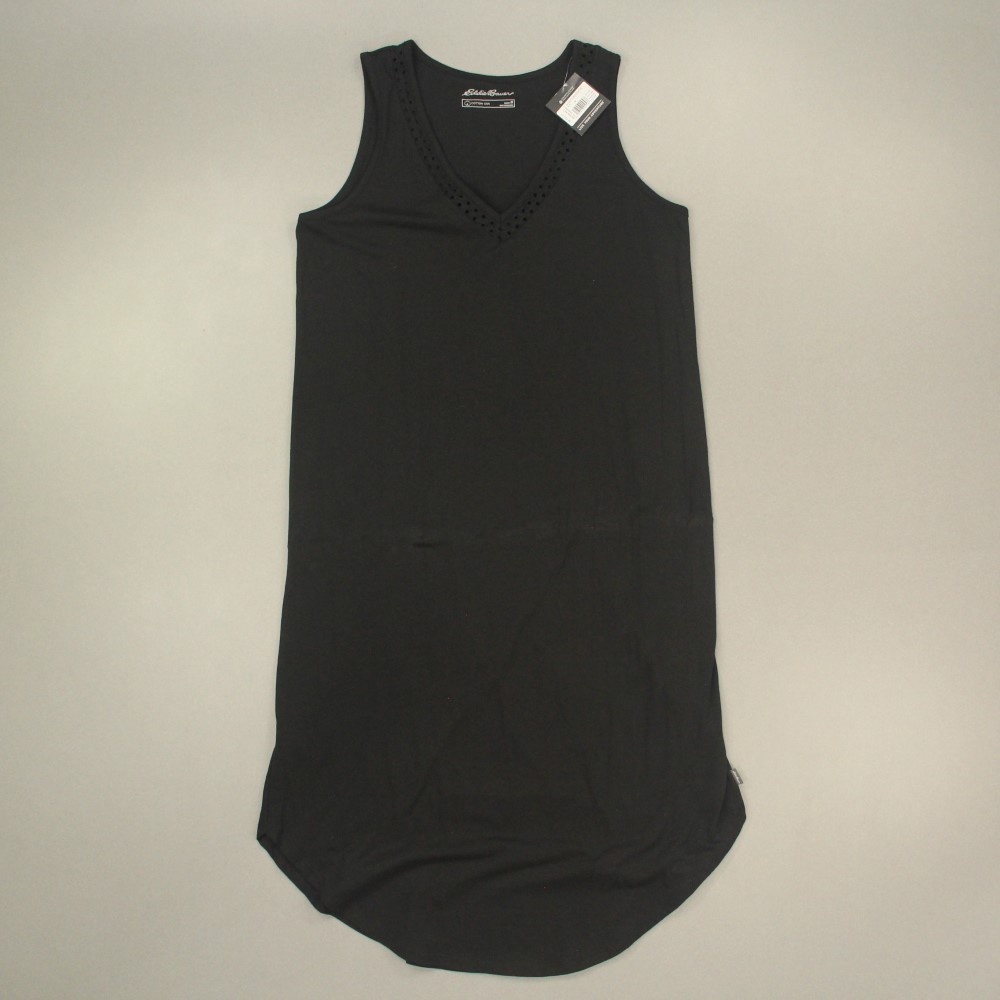 Eddie Bauer Womens V-neck Cutwork T-shirt Dress Size Medium Black Sleeveless NWT