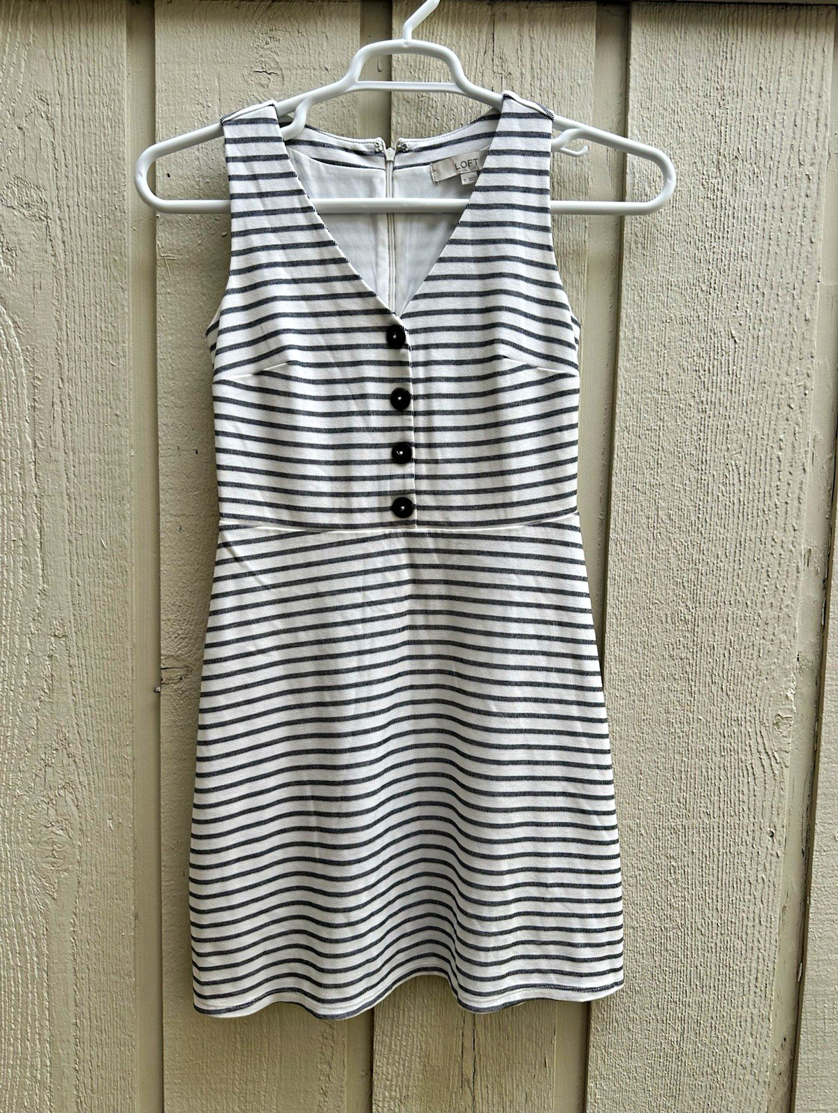 LOFT A-Line Knit Striped V-Neck Sleeveless Lined Zip Dress White/Black 0