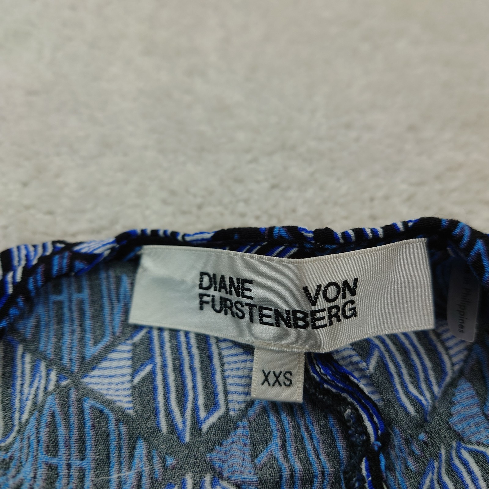 Diane Von Furstenberg Blue Logo DVF Monogram Geometric Diamond Wrap Dress XXS