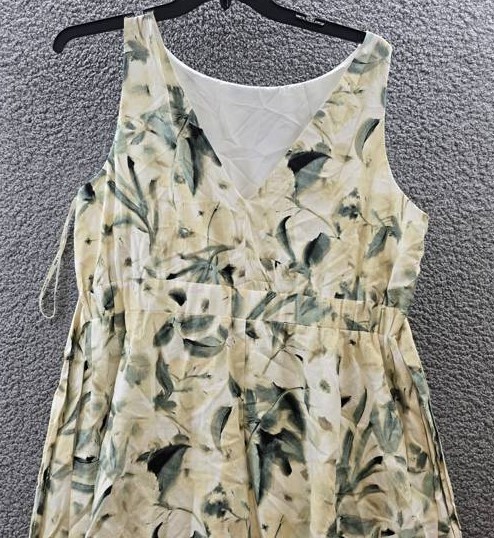 Anne Klein Linen Blend Floral-Print Tie-Waist Dress Women’s 16 White Dove Multi