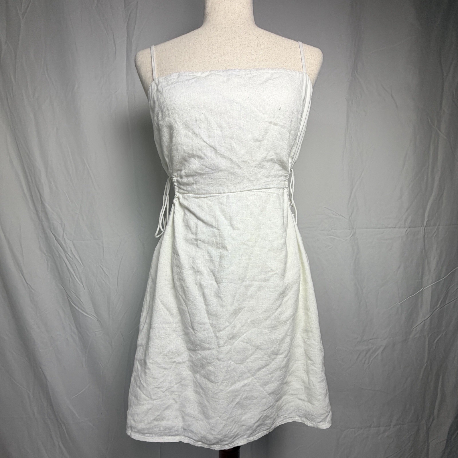 Abercrombie & Fitch White Linen blend Mini Dress with Spaghetti Straps