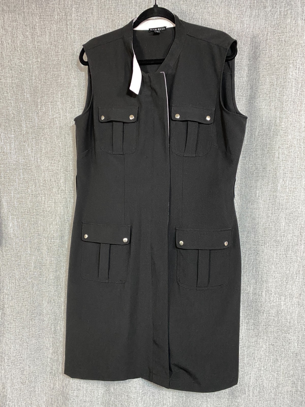 True Envy Dress Women’s 14 Black White Trim Sleeveless Utility Style Stretch
