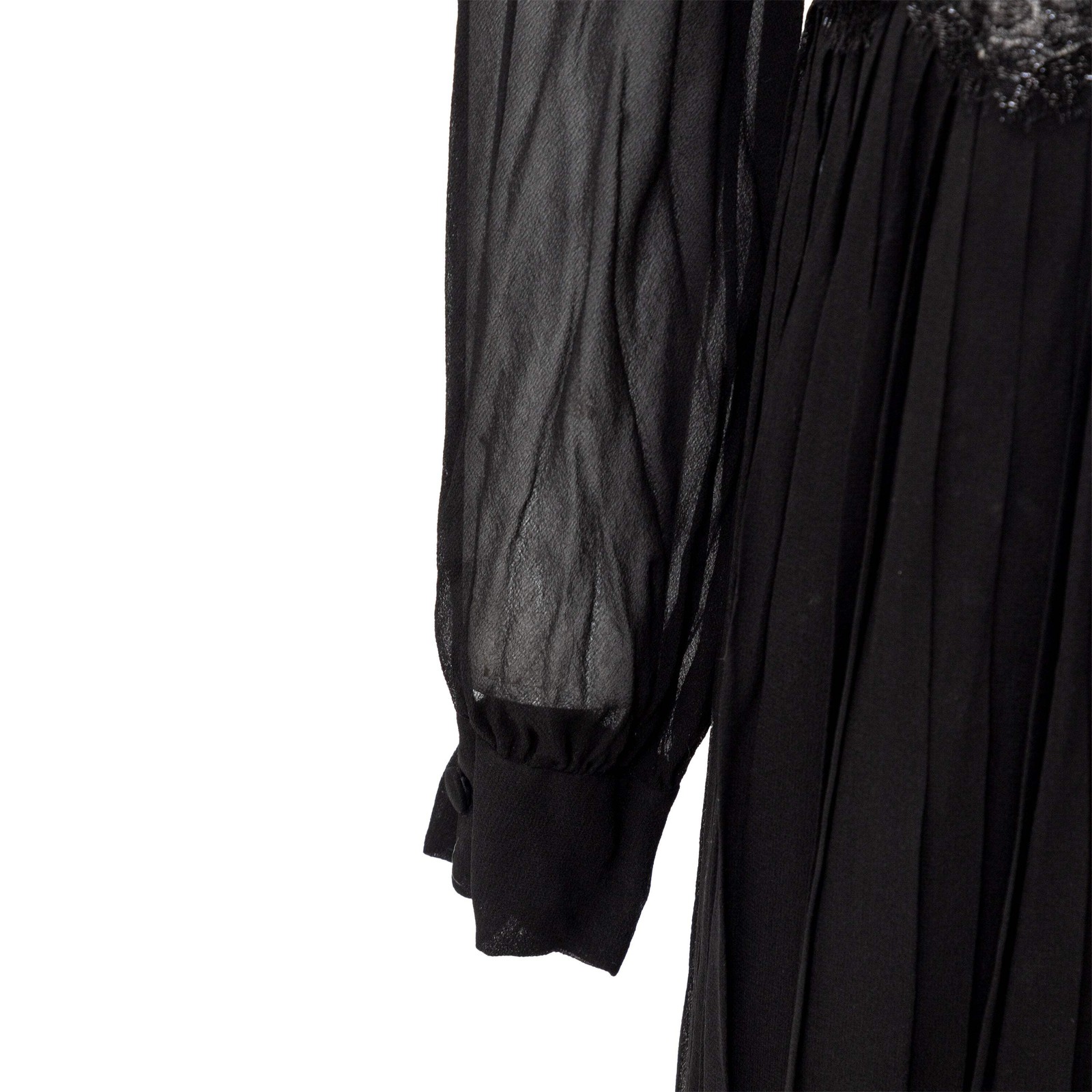 Nina Ricci Haute Boutique Black Chiffon Lace Dress 1970s France Vintage