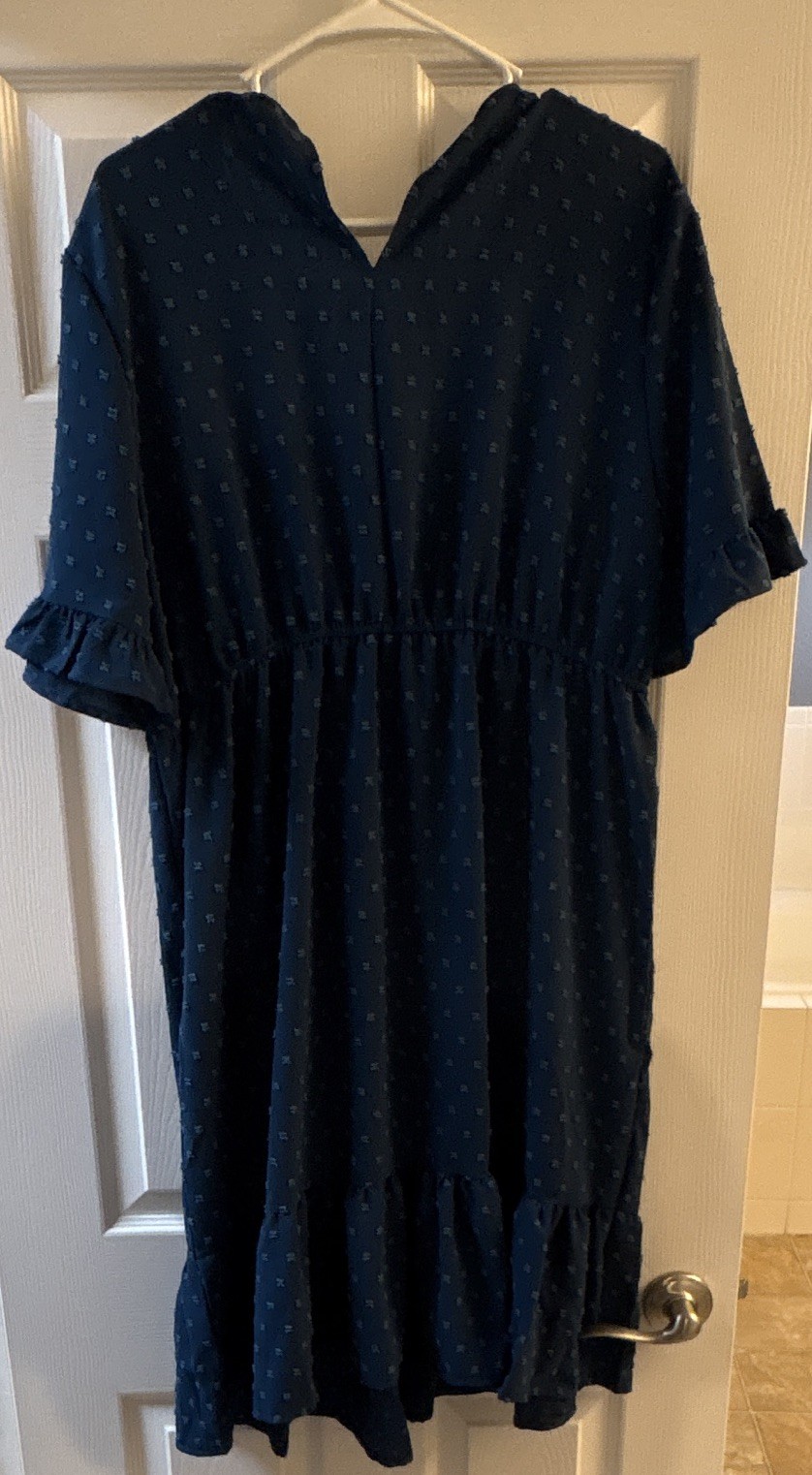 SHEIN Blue Polka Dot V-Neck 3/4 Sleeve Ruffle Fit & Flare Dress XL