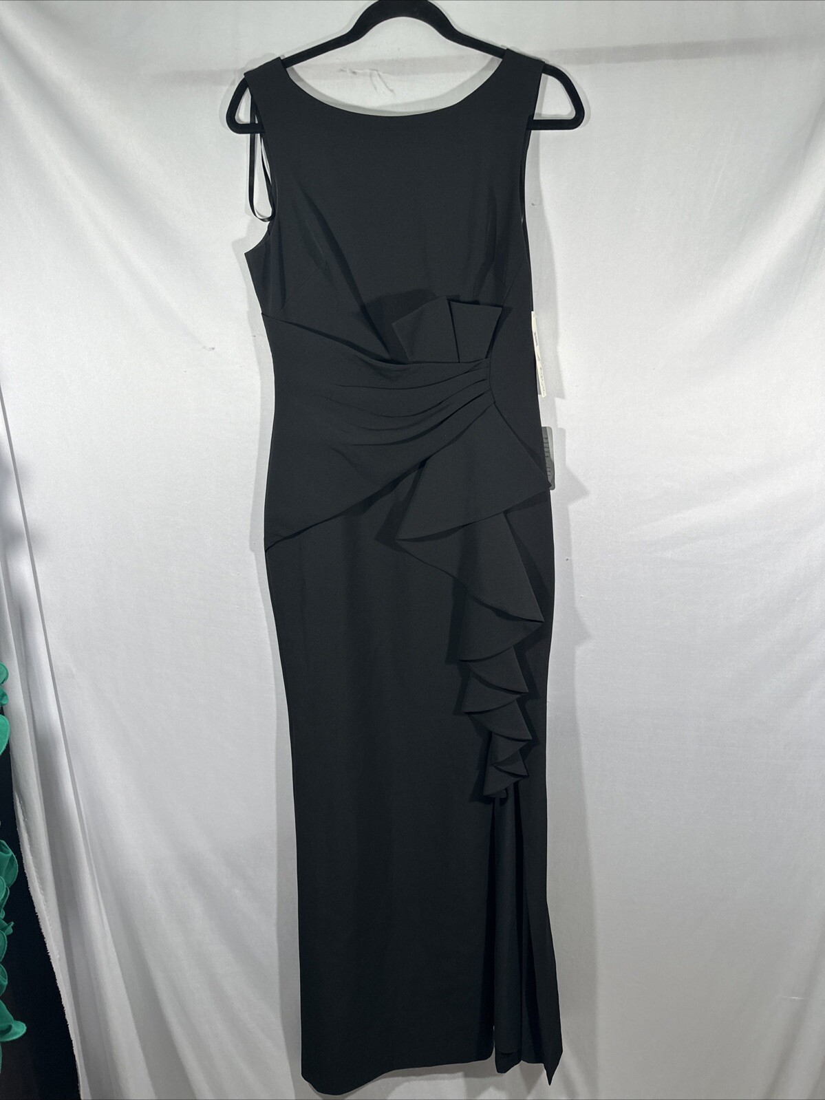 NWT $188 Eliza J [ 6 ] Sleeveless Cascading Ruffle Front Gown in Black #J920