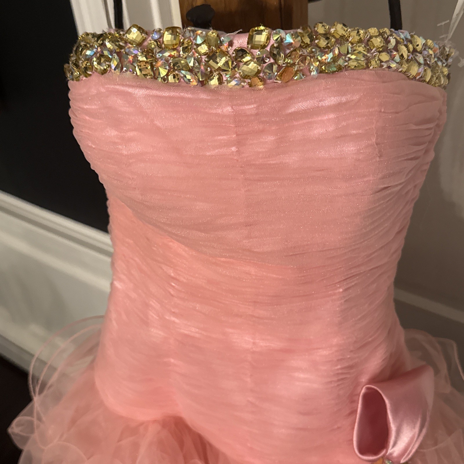 SHERRI HILL Homecoming Prom Formal Bubblegum Pink Ruffle Bow Tutu Dress Size 6
