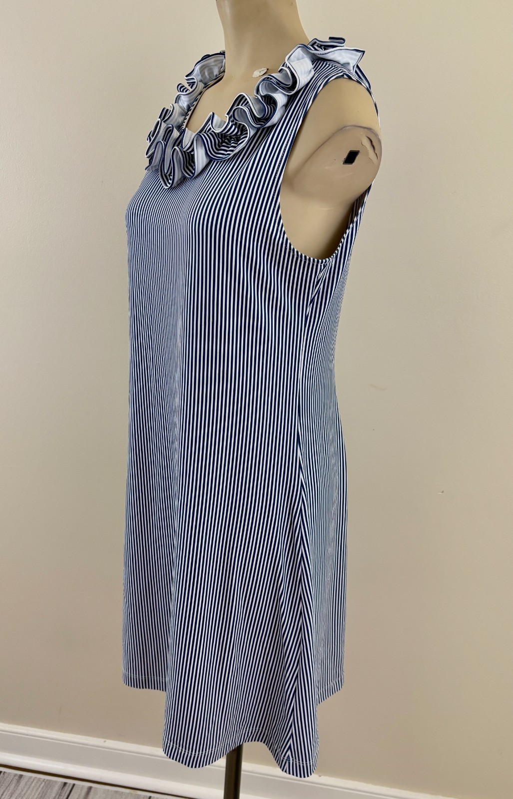 SAILOR SAILOR Womens Medium White Blue Striped Ruffle Collar Nautical Dress EXC