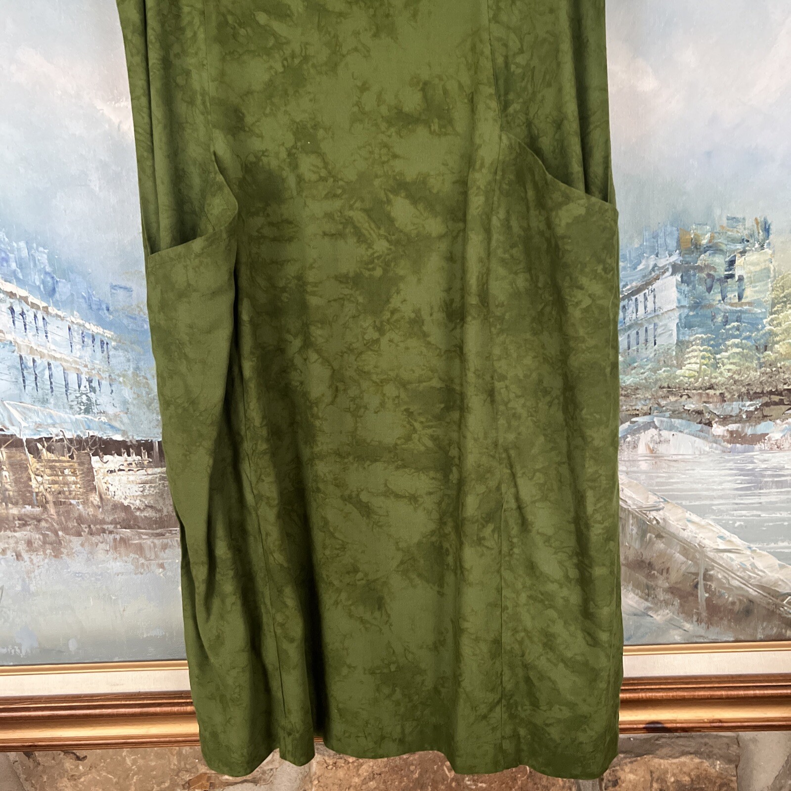 Zion Shift Dress Tone-On-Tone Green Large Front Pockets Sz S Small Excellent 4 6