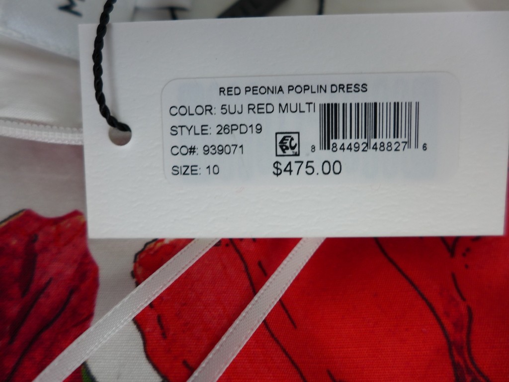 MILLY $475 Women’s 10 Open Cross Back Red Peonia Poplin tiered Midi Dress