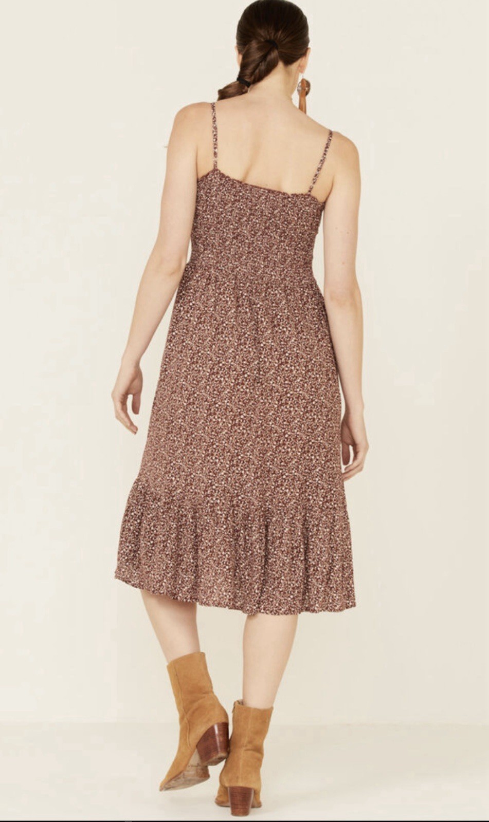 NWT Wild Moss Boot Barn Rust Ditsy Floral Smocked Midi Dress Small Cottagecore
