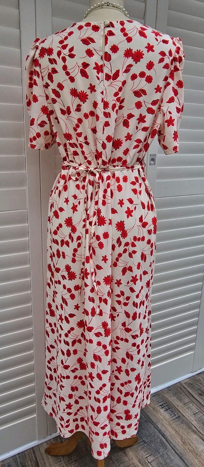 Vintage 1930s 1940s WW2 Style Ivory red floral midi tea dress Size 14