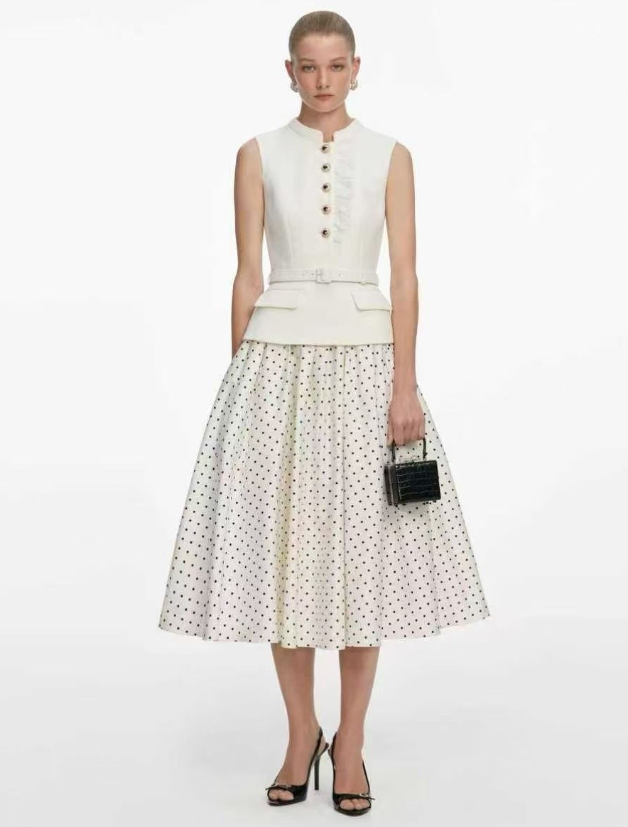2026 NEW AUTHENTIC Self-Portrait Cream Boucle Polka Dot Midi Dresses
