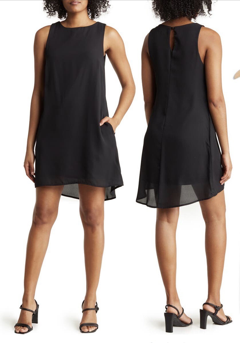 Nordstrom Rack Women’s Small Chiffon Black Sleeveless Shift Dress with Pockets