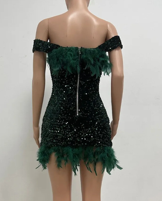 Feather Mini Shiny Dress