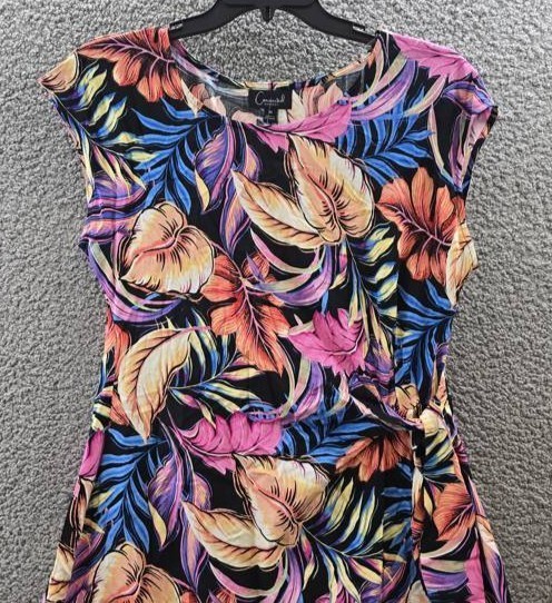 Connected Printed Extended-Shoulder Midi Dress Women’s 10US Black Multi Pullover