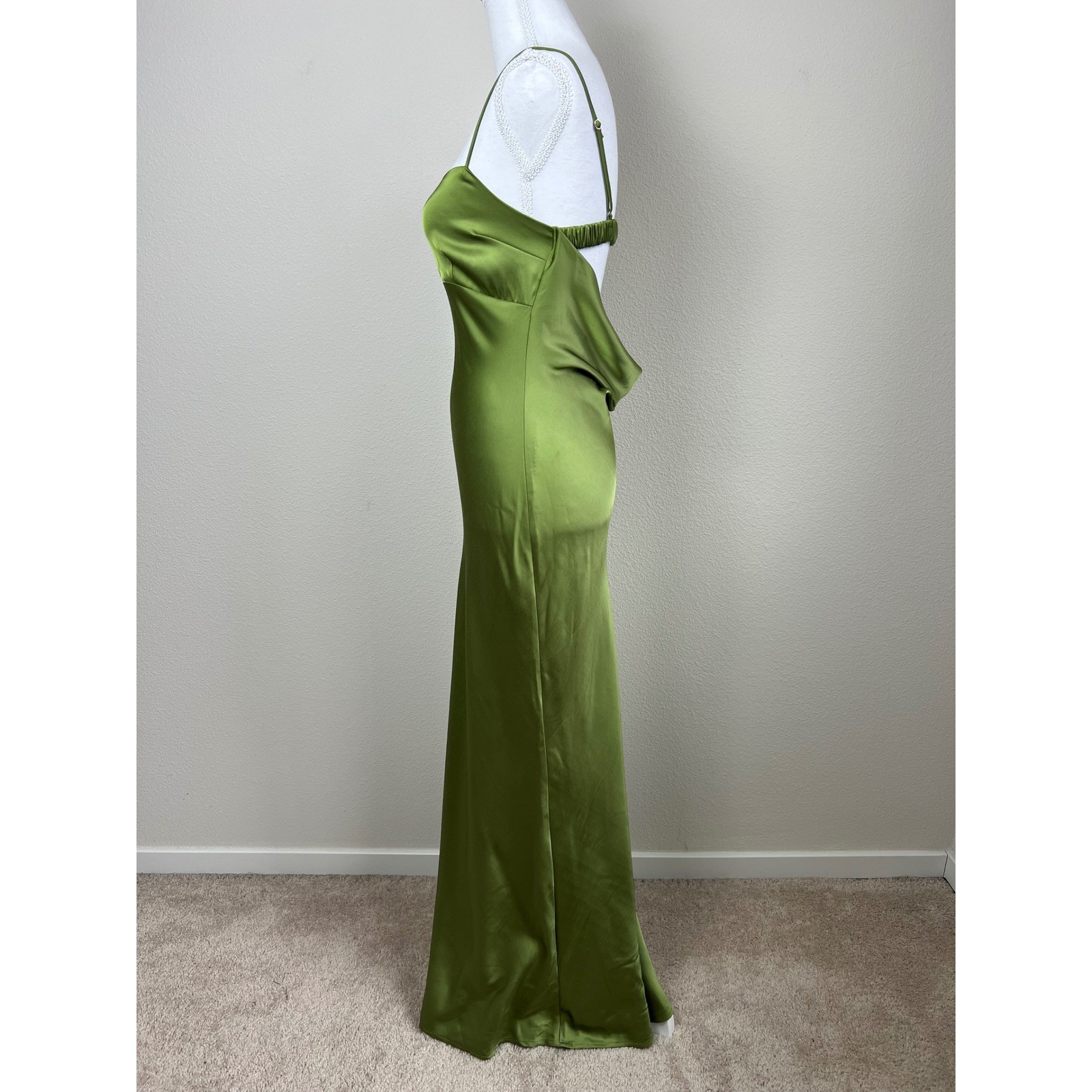 Abercrombie & Fitch Satin Slip Maxi Dress S Olive Open Cowl Back Wedding Guest
