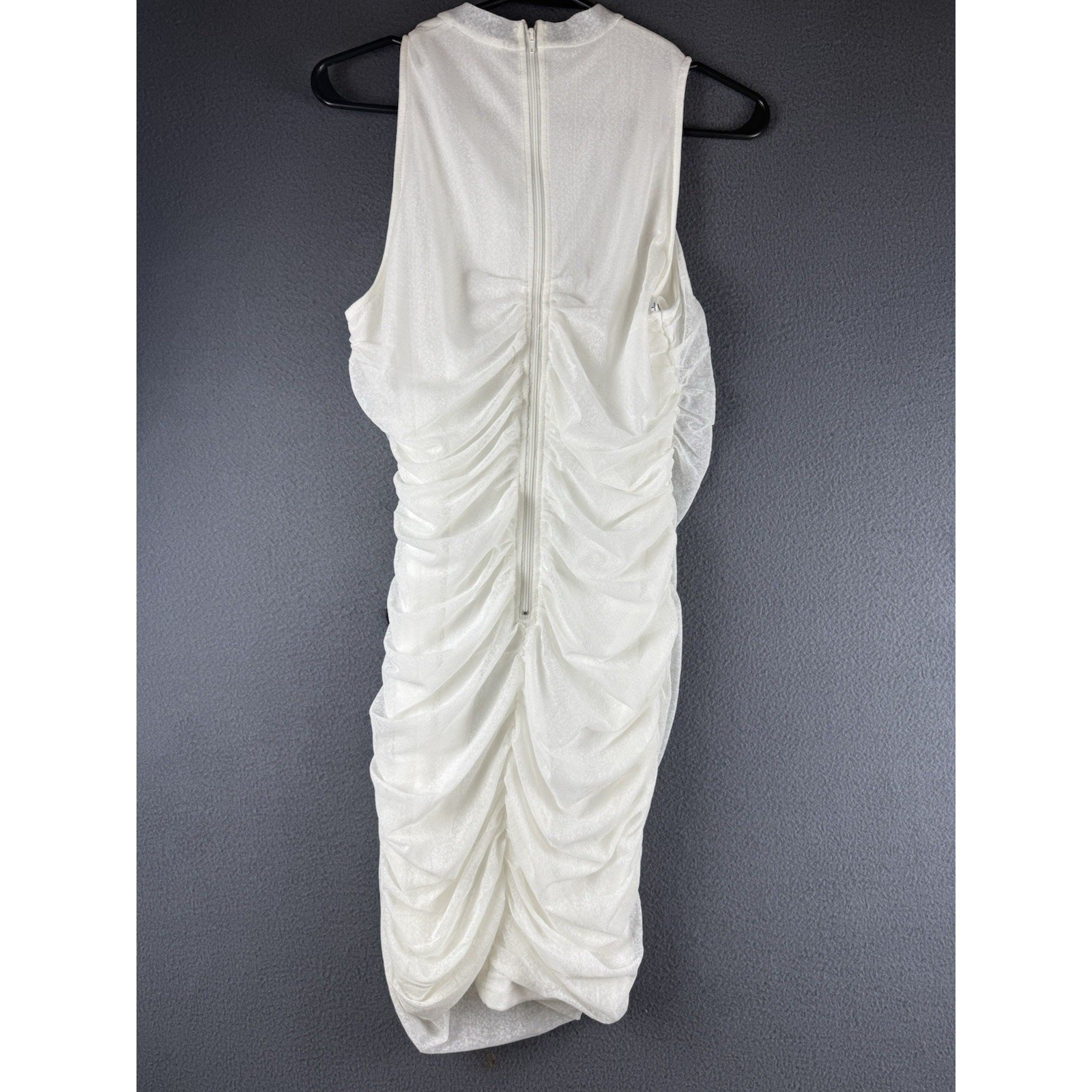 NWT Lulus Modern Movement White Mesh Ruched Mock Neck Mini Dress Bodycon Size XL