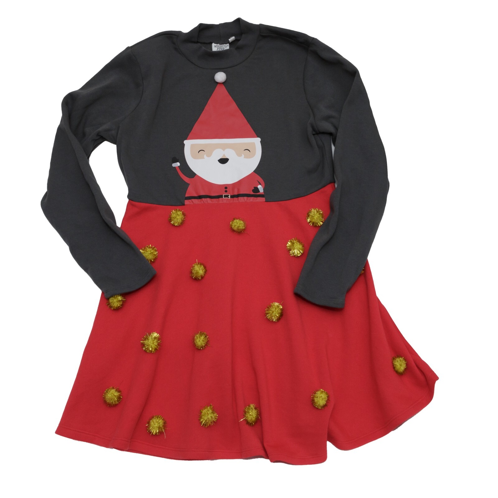 Mighty Fine Junior 2XL Red & Gray Santa Claus w/Pom Pom Holiday Sweatshirt Dress
