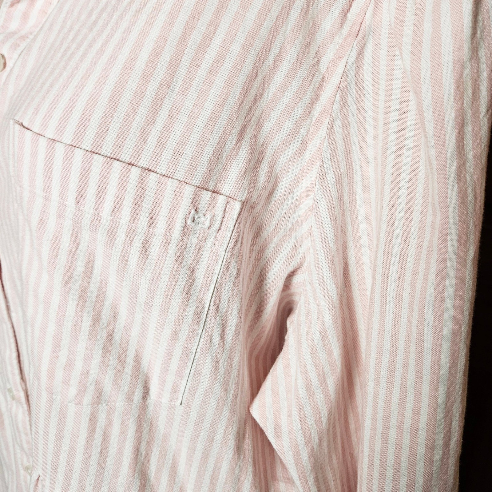 Crown & Ivy Pink White Striped Tiered Shirt Dress Womens XXL Long Sleeve Pockets