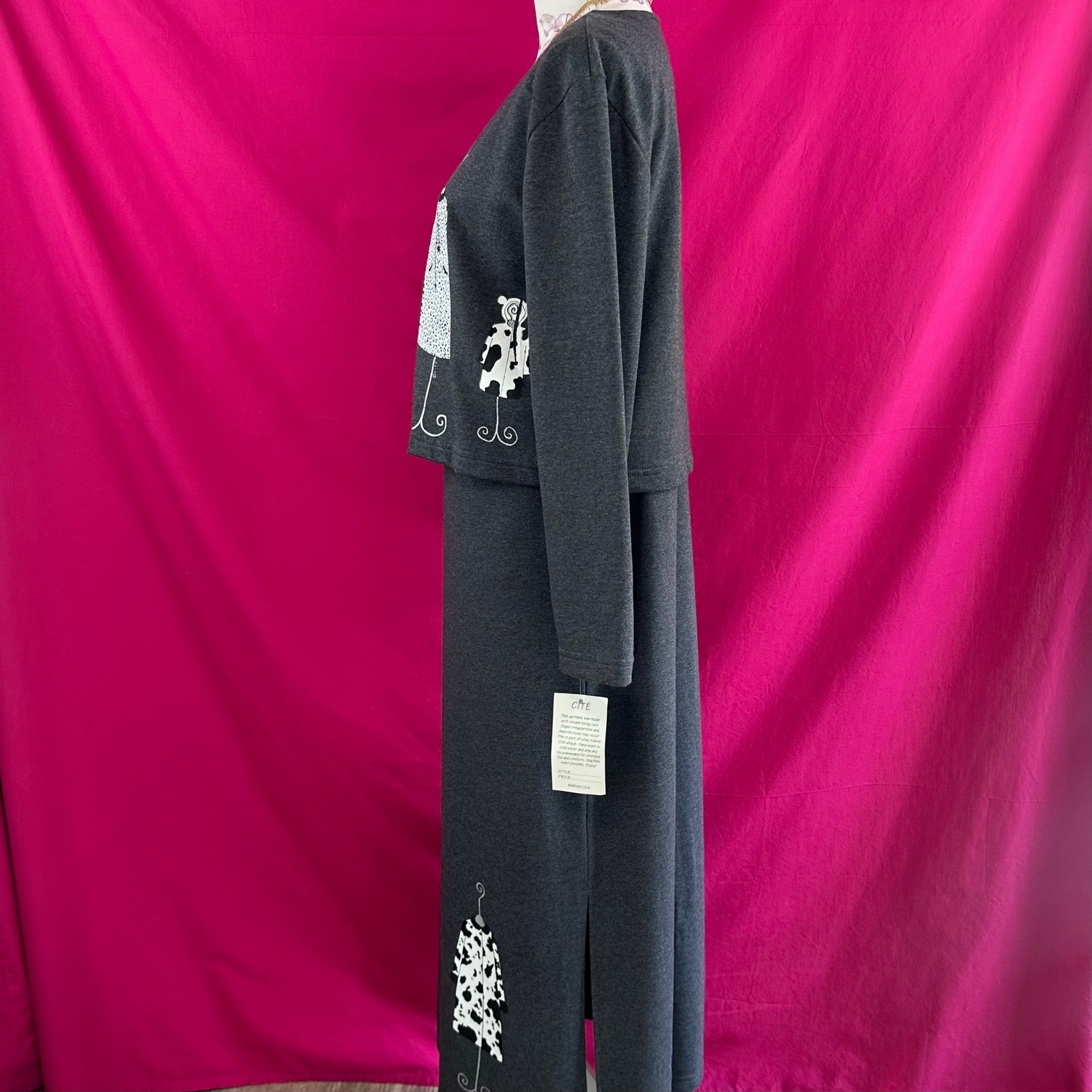 2 Piece Set Graphic Maxi Long Dress Cardigan Gray Fashion Artsy Novelty S Cite