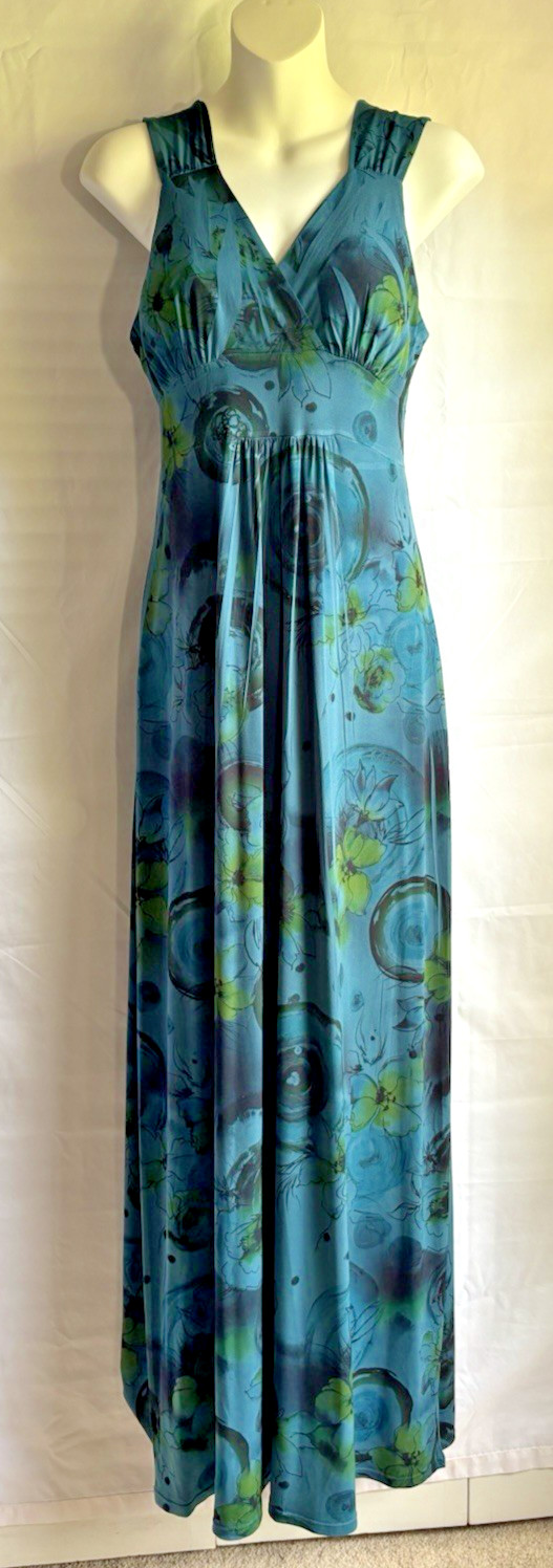 Fresh of LA Vtg Y2K Babydoll Maxi Dress S M Fairy Boho Indie Floral Blue Green
