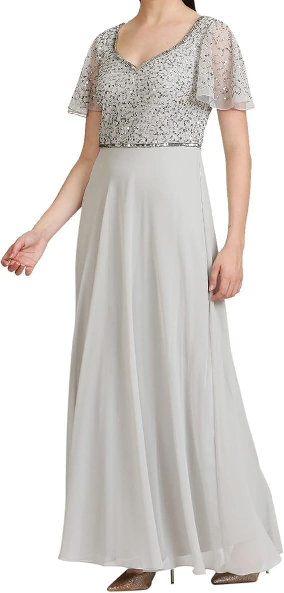 J Kara womens Petite Long Beaded Dress with V-Neck Special Occasion Dress 10P