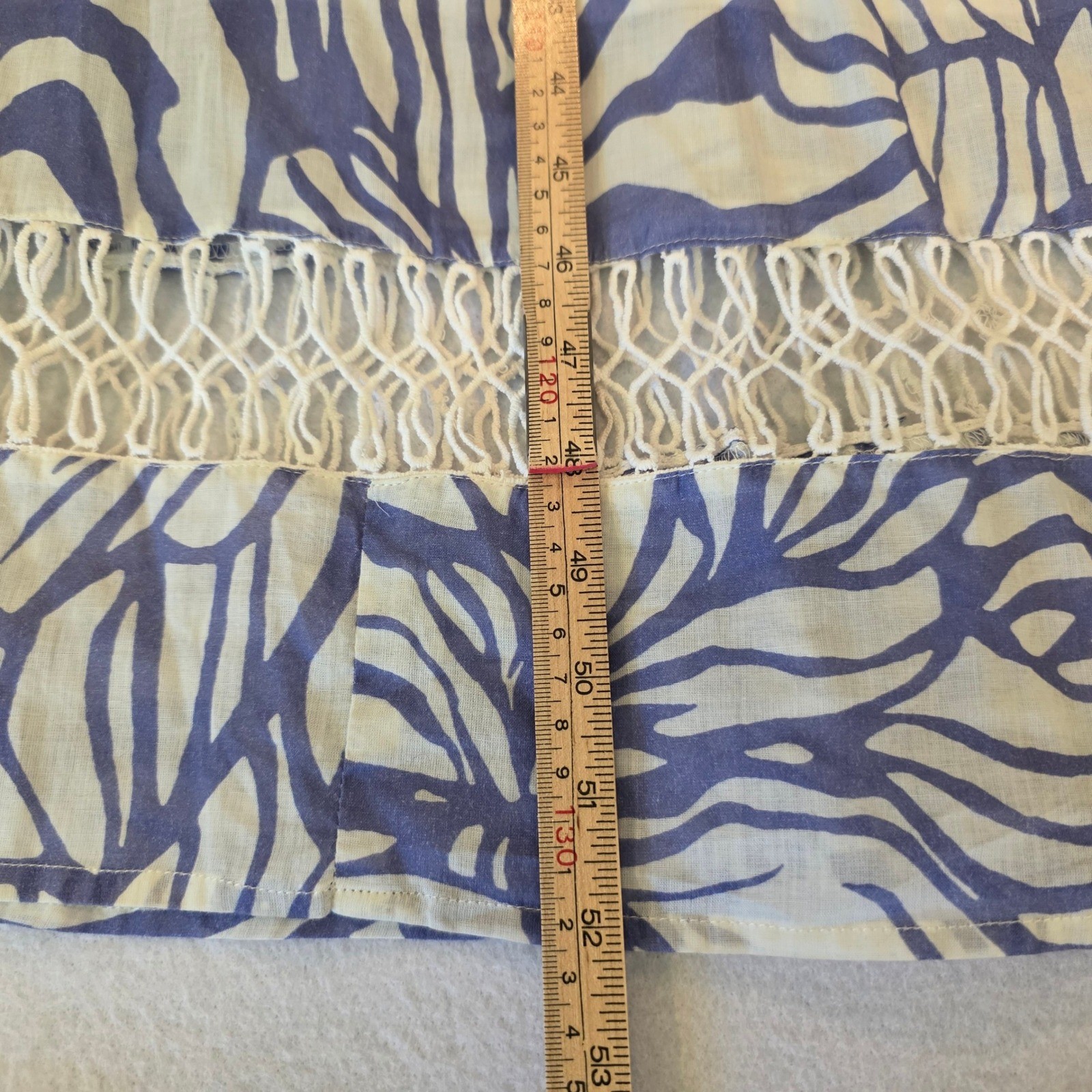 La Plage Lavender White Abstract Leaf Print Cotton Tiered Maxi Dress XS Boho