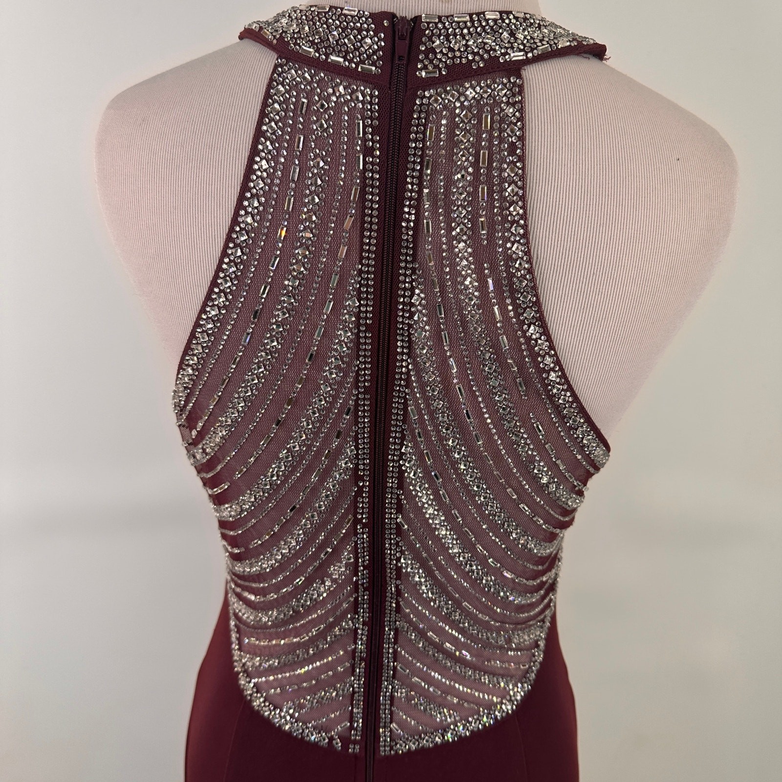 TLC Say Yes To The Prom Maroon Halter Bling Rhinestone Dress Size 5