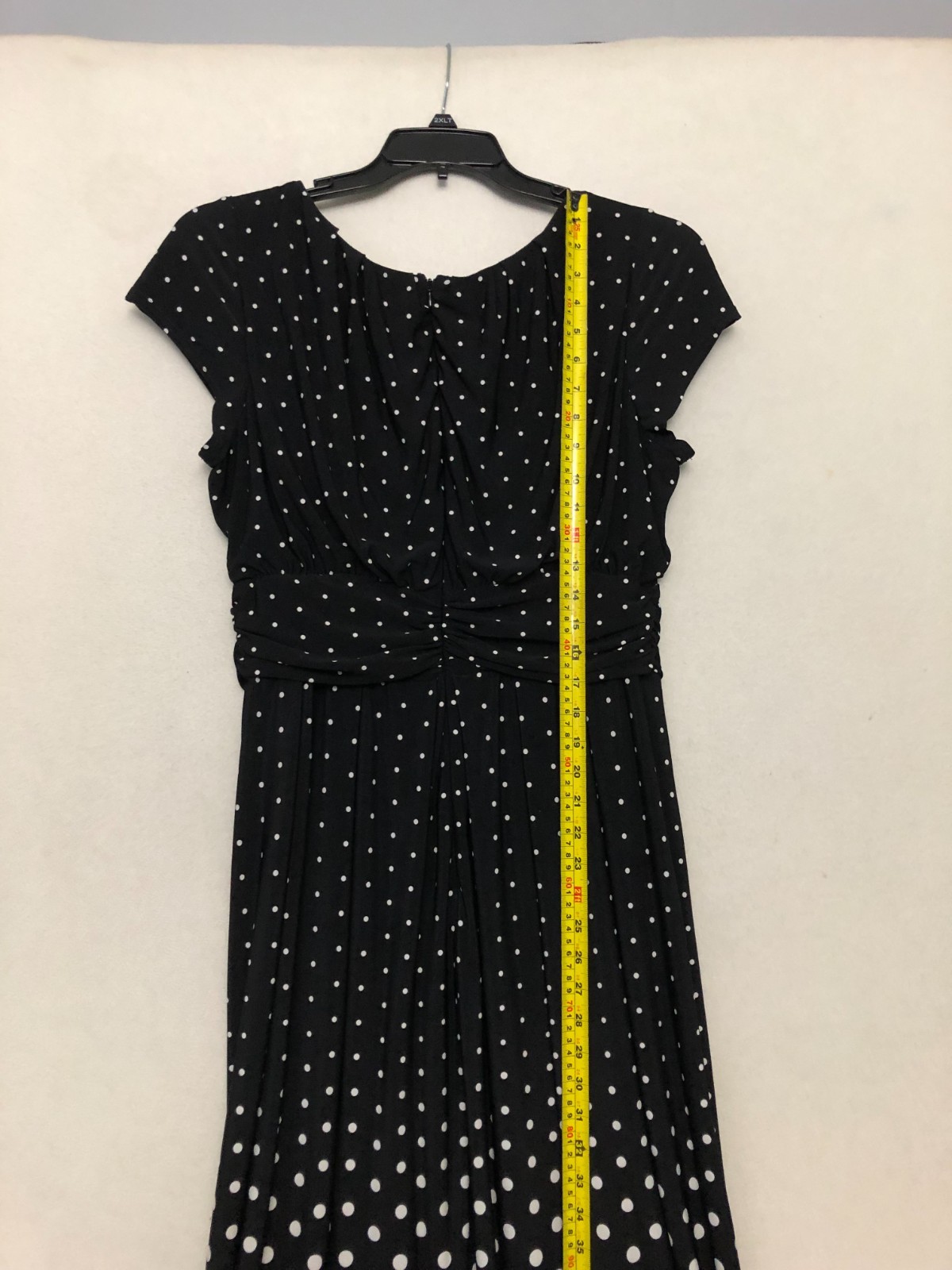Coldwater Creek Womens Sleeveless Knit Midi Dress Sz 12 Black Polka Dot Ruched