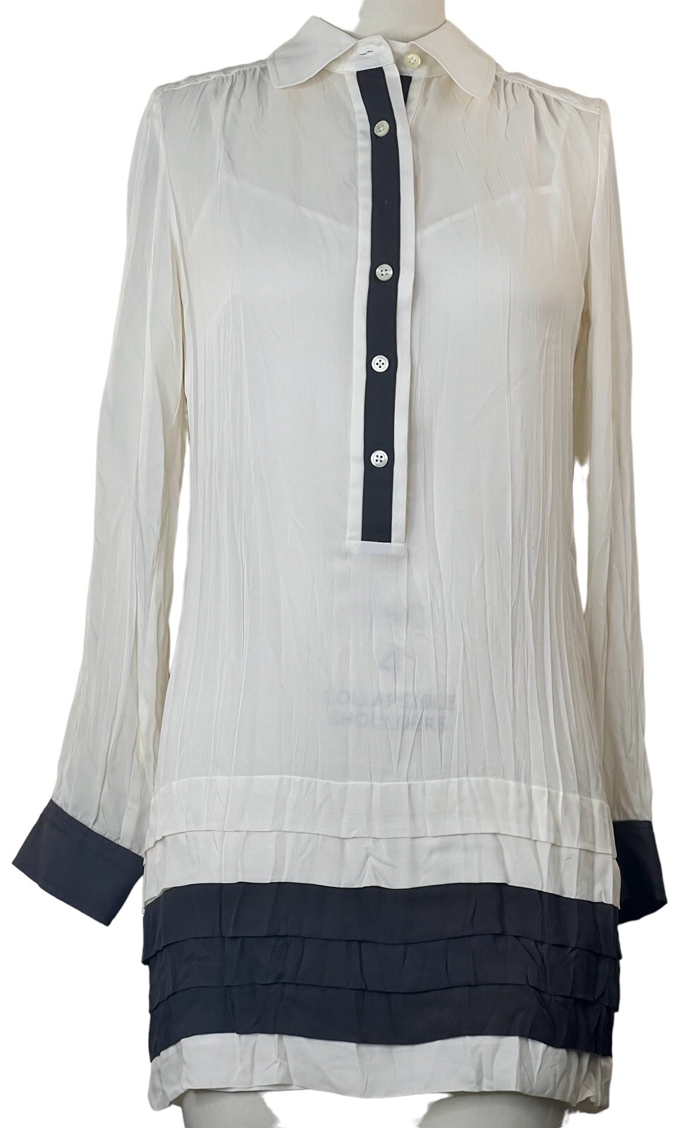 Banana Republic Silk Cream & Brown Dress With Pleats