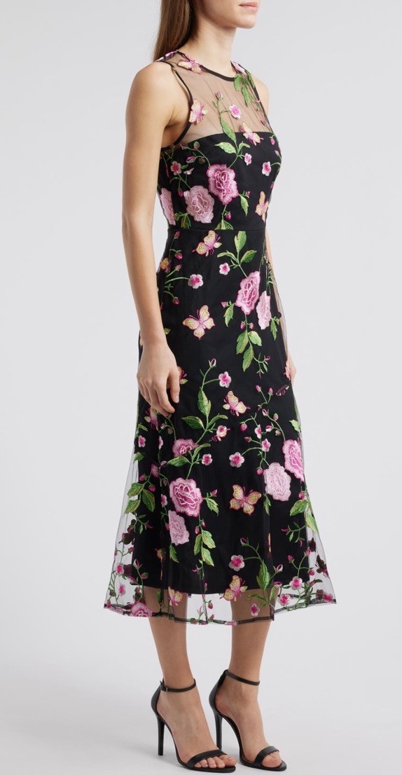 Sam Edelman Sleeveless Butterfly Rose Embroidered Fit To Flare Dress NWOT Sz 4