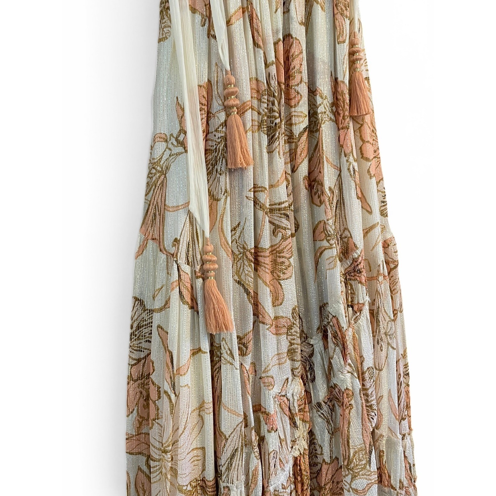 Free People Bare It All Metallic Lurex Floral Maxi Dress L Open Back OB1154918