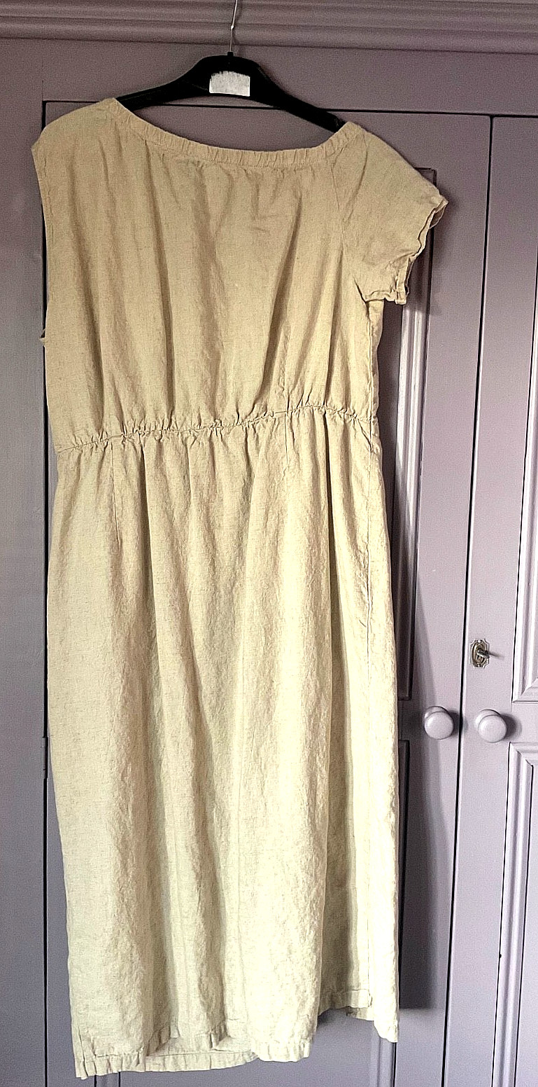 Ellos Size 14 / 16 Stone Wrap Look Button Trim Linen Viscose Blend DRESS Summer