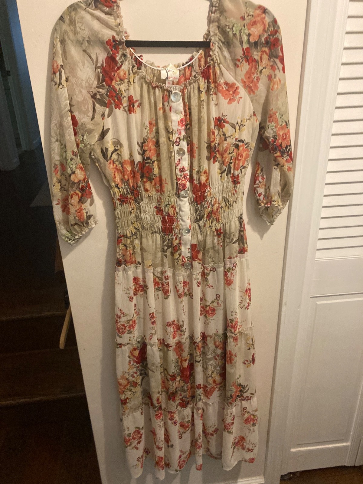 Anthropologie Fig Flower Floral Maxi Dress Size M Boho Sheer Romantic