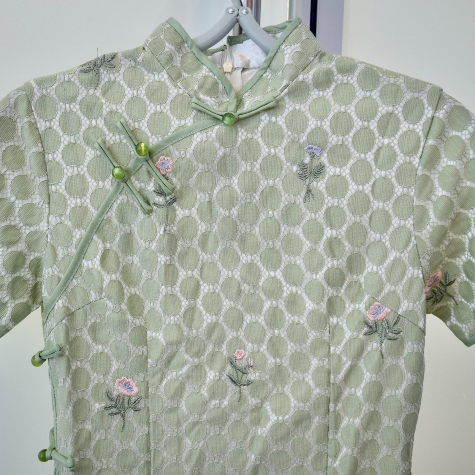 Green Lace Flora Embroidered Qipao Mini Dress – Chinese Cheongsam