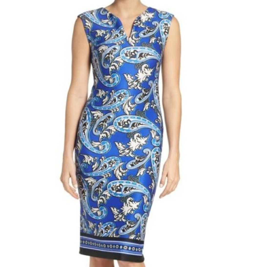 Beige by ECI Size 4 Blue White Paisley Print Sheath Dress New With Tags