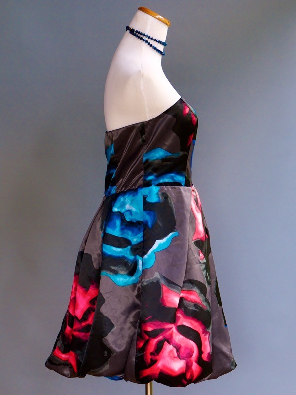 Express Psychedelic Bold Print Op Art Floral Strapless Party Bubble Dress sz S 6
