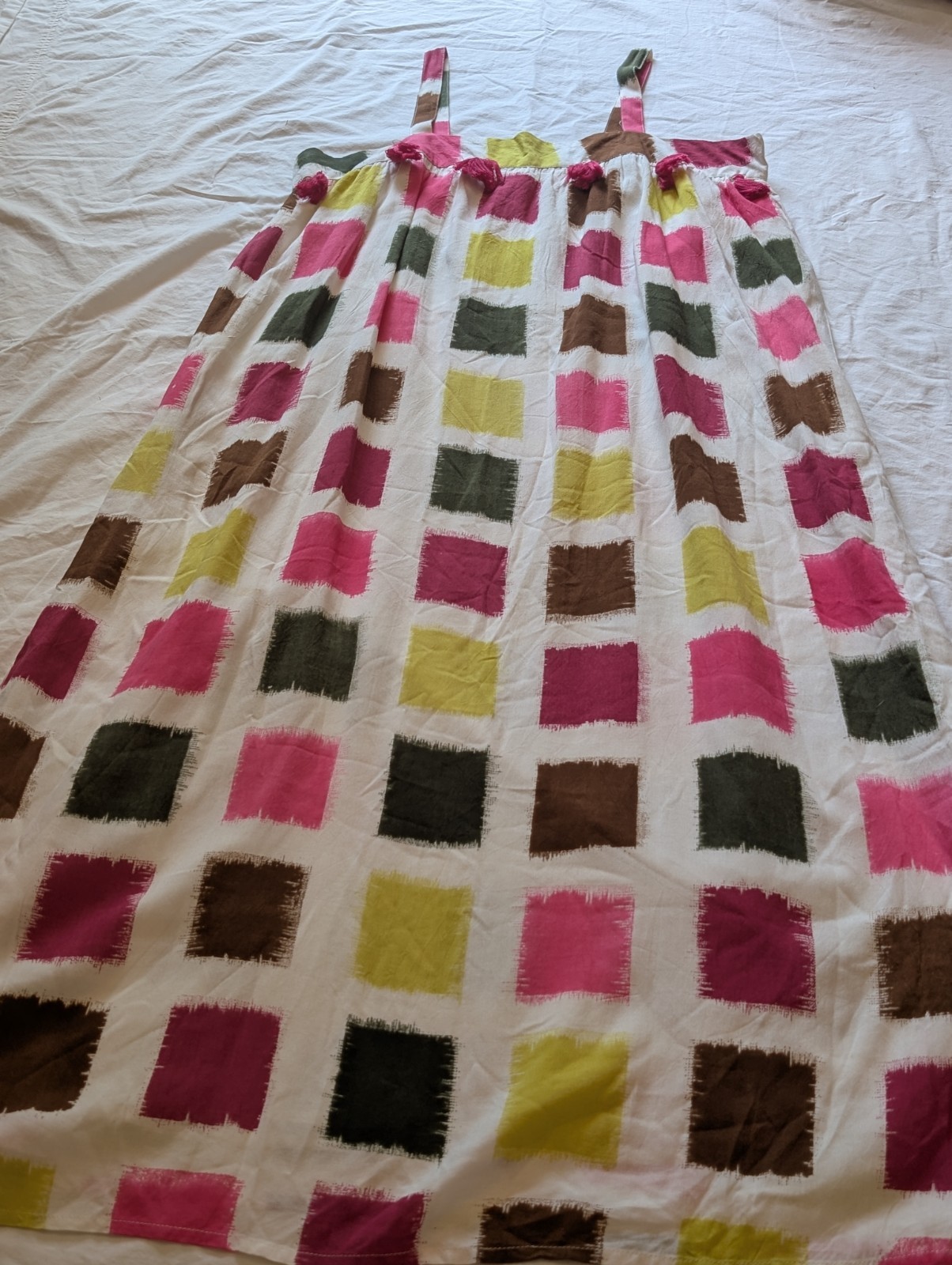 THML Geometric Ikat Square Print Tassel Midi Dress