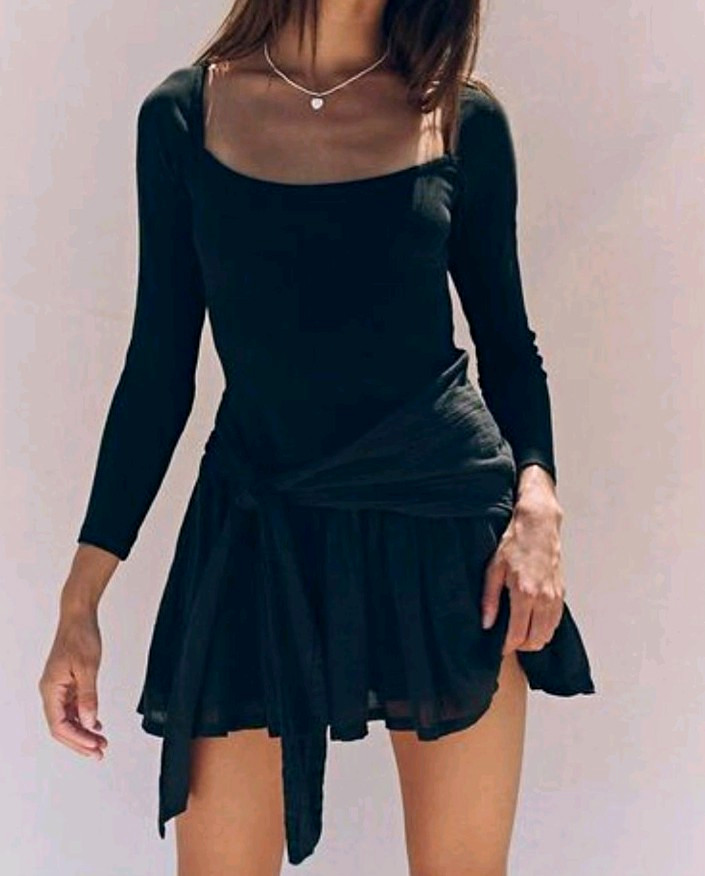NWT Free People free-est Lexi Drop Waist Mini Dress Black L Large Tie Waist