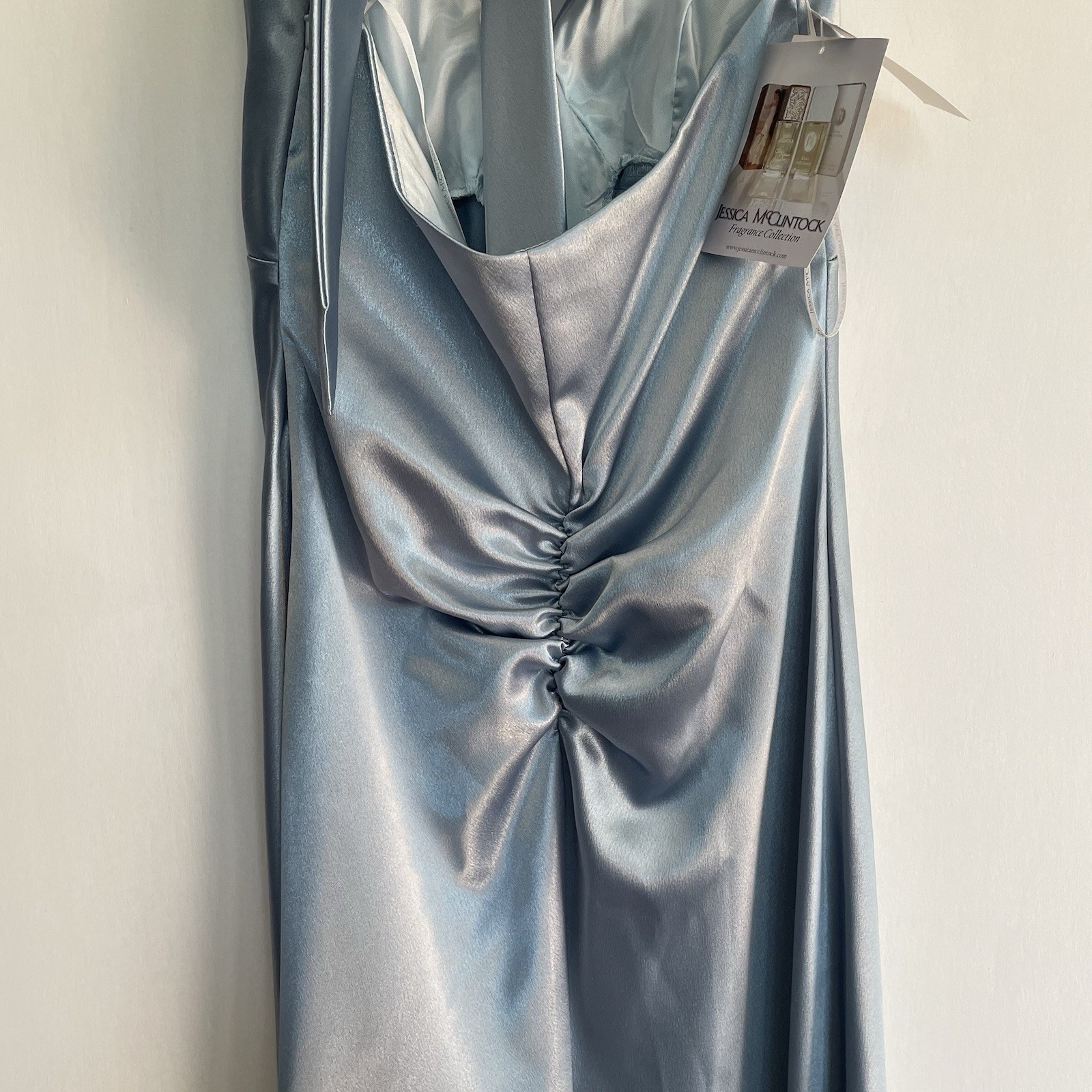 NWT Vintage Jessica McClintock for Gunne Sax Dress Light Blue Satin Halter Sz 6
