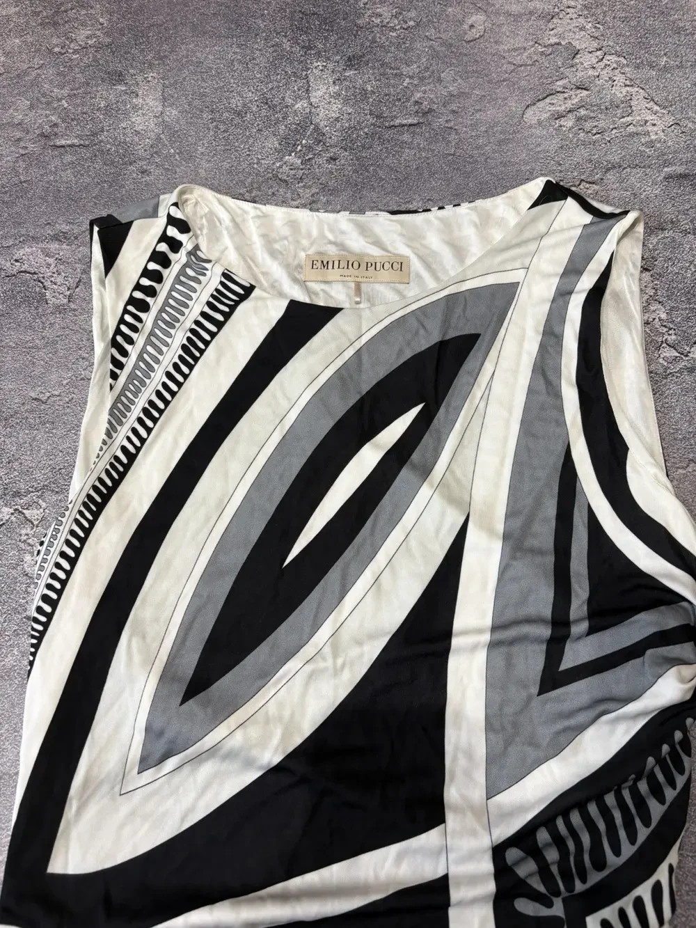 Emilio Pucci Luxury Abstract Geometric Print Ruched Dress Womens Size I46