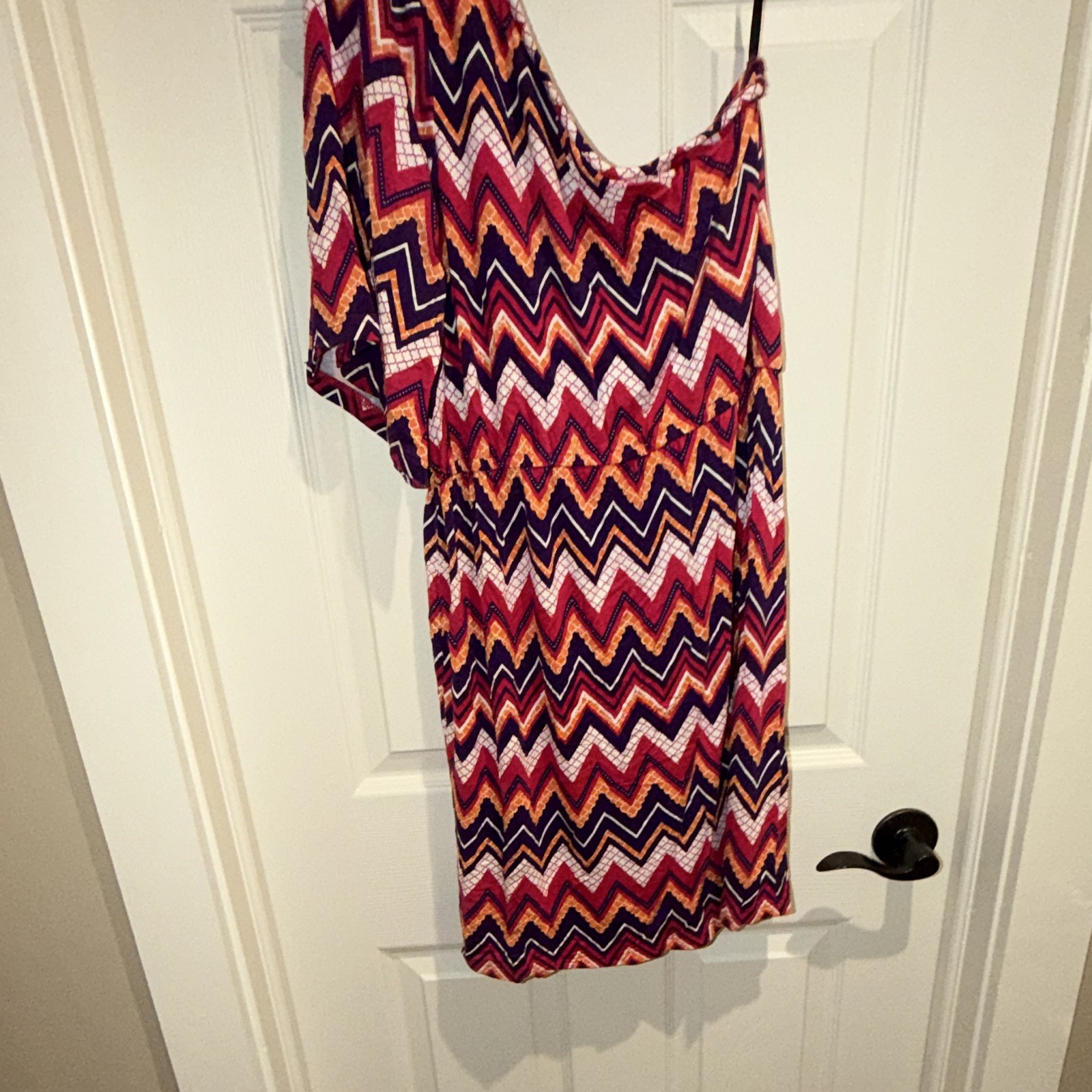 eShakti Chevron Multicolor Cold Shoulder Short Sleeve Knee Length Sundress L