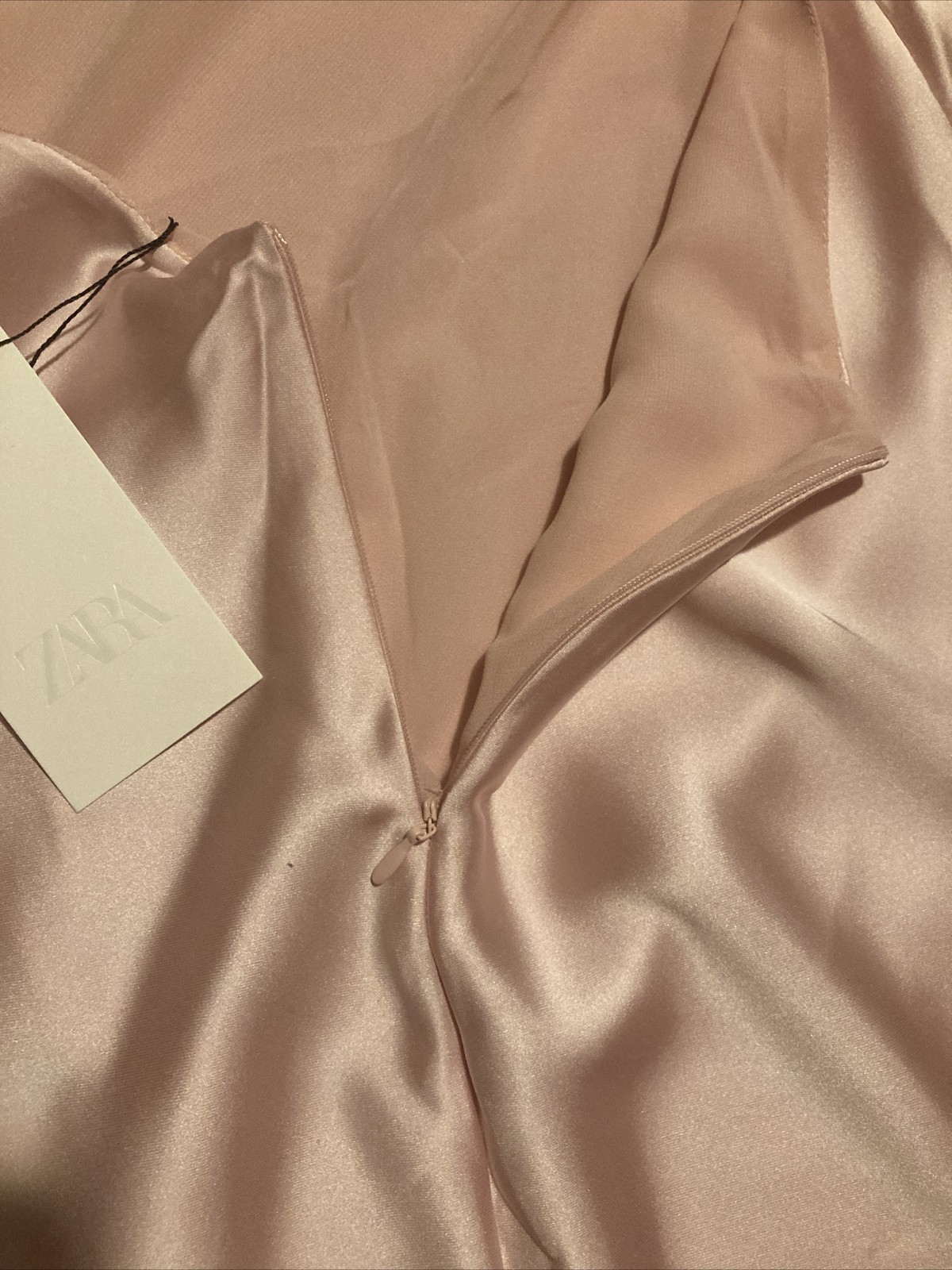 Zara Sleeveless Straps Back Lined Pink Satin Maxi Dress Size S
