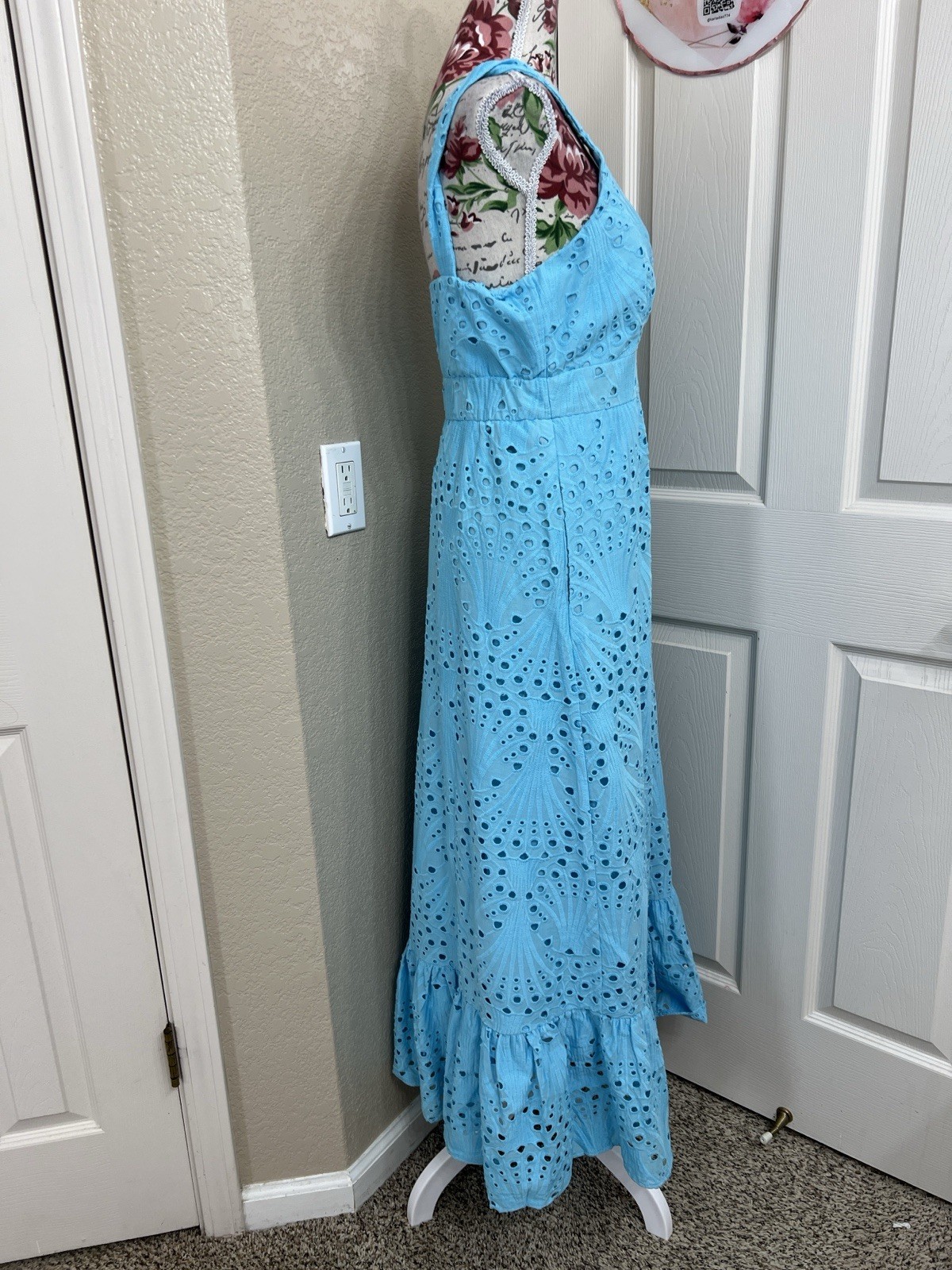 Boston Proper Eyelet Surplice Ankle Length Dress Size 8 Blue Color NWT