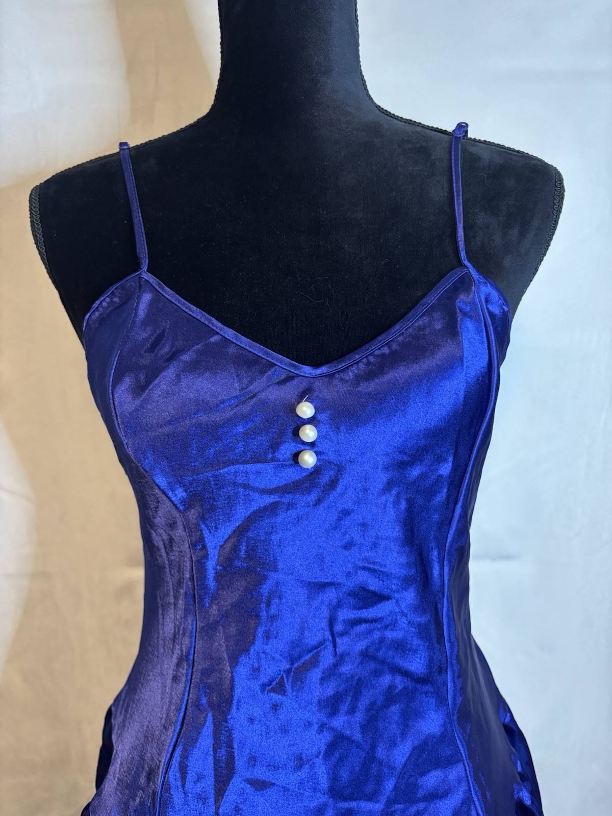True Vintage Colesce Collections Slip Dress Indigo Low Back Pearl DropWaist Sz M