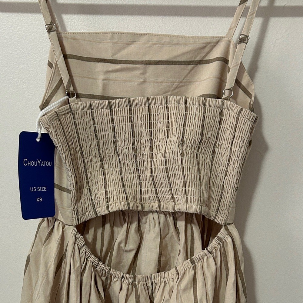 Chic Beige Striped Maxi Dress