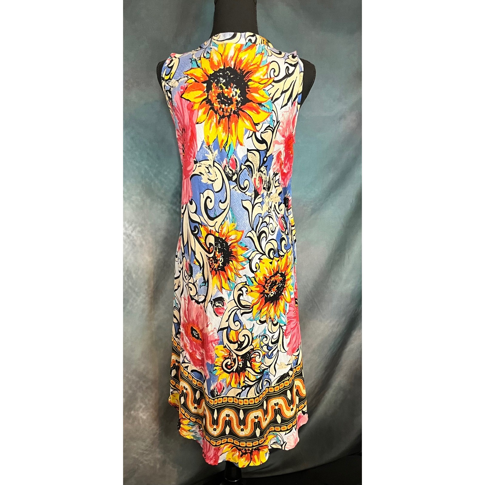 Seven Islands New York Sleeveless Floral Dress Colorful Bohemian Size Small