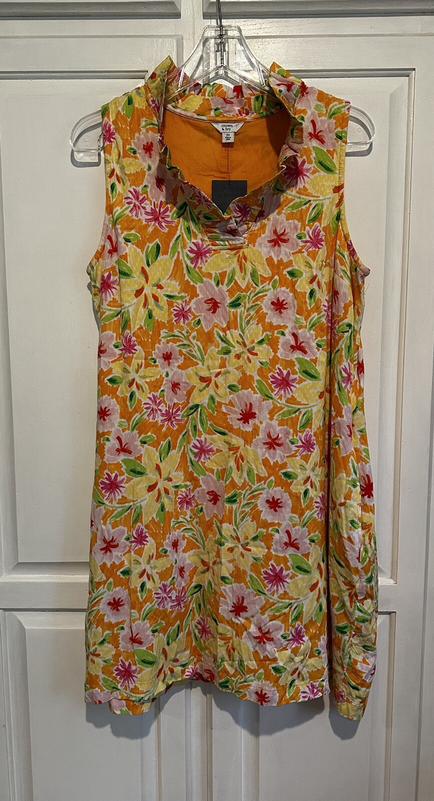 Crown & Ivy Size Medium Shift Dress Tank Floral Sleeveless Preppy Costal Resort