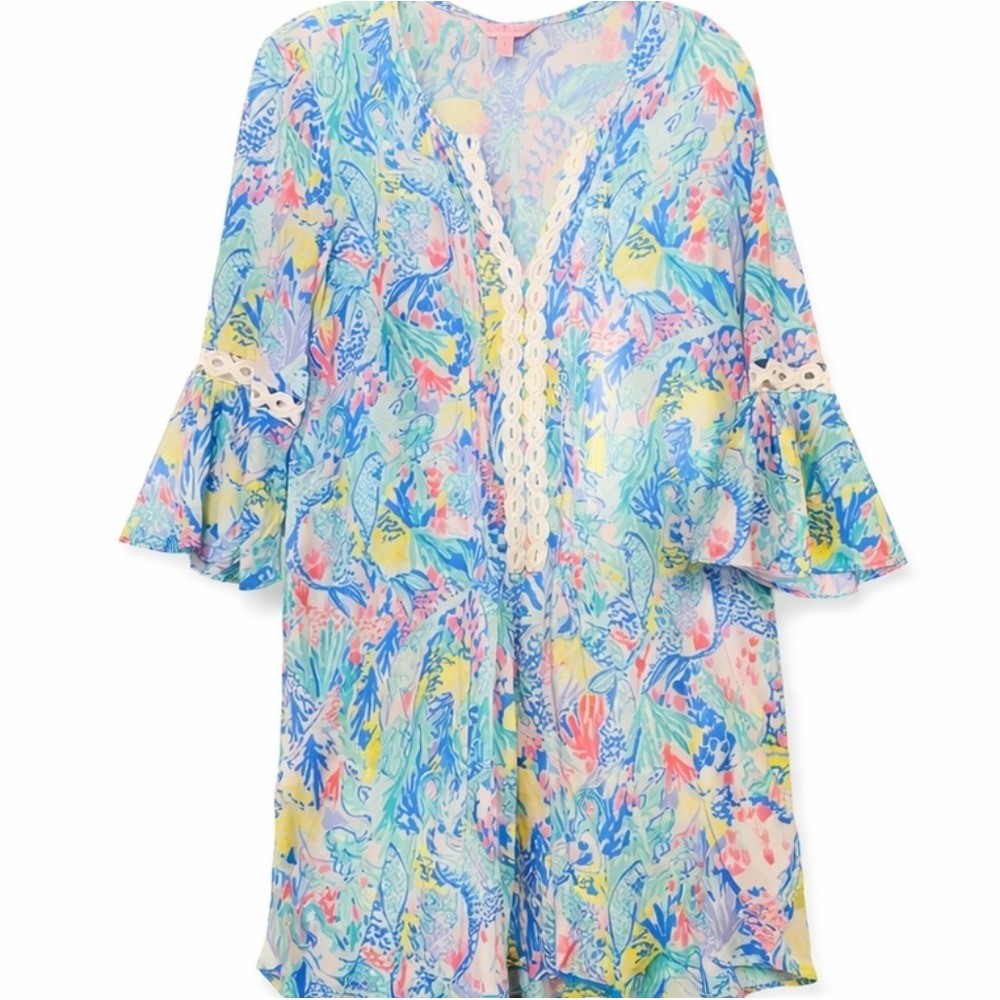 Lilly Pulitzer Floral Lace-Trim Beach Vacation Dress Sz Small